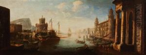 Capriccio Of A Harbour With Shipping, A Temple, Fortifications And A Tower by (circle of) Wittel, Gaspar van (Vanvitelli)
