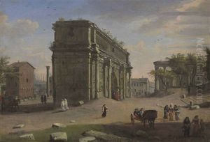 The Campo Vaccino, Rome, With The Arch Of Septimus Severus by (circle of) Wittel, Gaspar van (Vanvitelli)