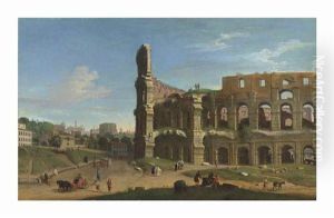 The Colosseum, Rome, From The Meta Sudans, With Figures And Horse Drawn Carriages In The Foreground by (circle of) Wittel, Gaspar van (Vanvitelli)
