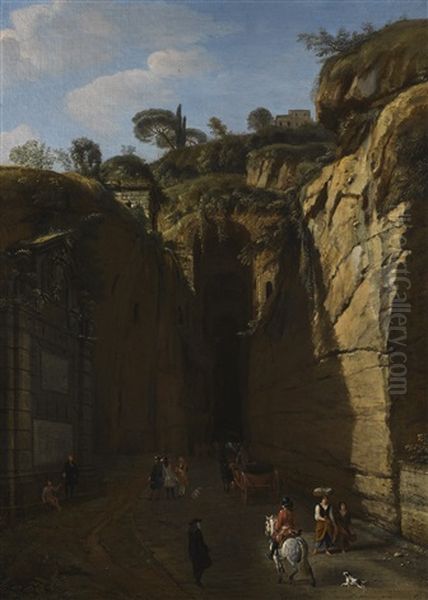 A View Of The Grotto At Pozzuoli With Virgil's Tomb by (circle of) Wittel, Gaspar van (Vanvitelli)