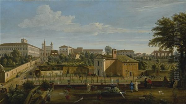 Rome, A View Of The Church Of Santi Marcellino E Pietro, From The Vigna Ciccolini, With The Palazzo Laterano, The Church Of San Giovanni In Laterano, The Ospedale Di San Giovanni And Ruins Of The Claudian Aqueduct Beyond - view 1