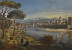 Florence, A View Of The City From The Cascine, With The River Arno, The Ponte Santa Trinita And The Ponte Vecchio Florence, A View Of The City From The Cascine, With The River Arno, The Ponte Santa Trinita And The Ponte Vecchio
