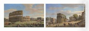 The Coliseum, Rome, With The Arch Of Constantine (+ The Arch Of Septimius Severus, Rome, With The Temple Of Saturn; Pair) by (circle of) Wittel, Gaspar van (Vanvitelli)