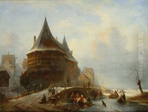 Lac Gele Pres D'une Ville by Alexander Joseph Wittevronghel
