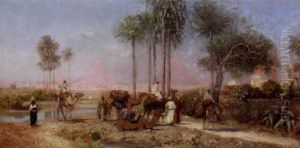Figures With Camels By The Pyramids