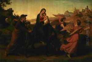 Die Hl. Familie Auf Der Flucht, Von Engeln Geleitet