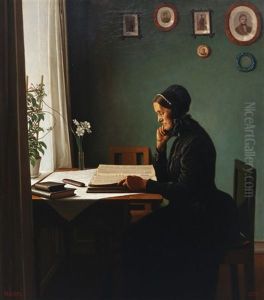 Interior With A Woman Reading by Niels Wiwel