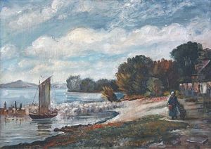 Femme Et Enfant Pres Du Rivage by Niels Wiwel