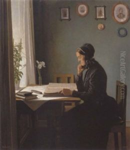 Interior Med Laesende Kone Ved Et Vindue by Niels Wiwel
