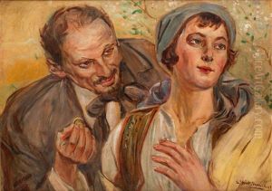 Kuszenie (zaloty) by Wincenty Wodzinowski