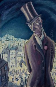 Herr Mit Zylinder Vor Stadtansicht by Alphons Woelfle