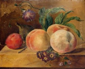 Stilleven Met Perziken, Pruim En Vijg by Petronella Woensel