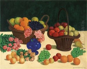 Nature Morte Aux Roses Et Paniers De Fruits by Gustave van de Woestyne