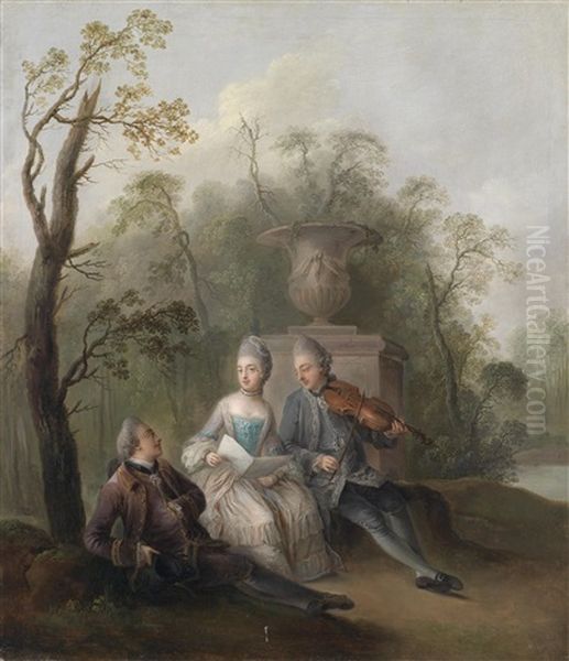 Eine Landliche Szene Mit Portrats Dreier Mitglieder Des Herzoglichen Hauses Mecklenburg-strelitz (prinzessin Christiane Und Ihre Bruder, Die Spateren Herzoge Adolf Friedrich Iv. Und Karl Ii.) - view 1