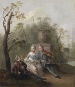 Eine Landliche Szene Mit Portrats Dreier Mitglieder Des Herzoglichen Hauses Mecklenburg-strelitz (prinzessin Christiane Und Ihre Bruder, Die Spateren Herzoge Adolf Friedrich Iv. Und Karl Ii.) by Daniel Woge