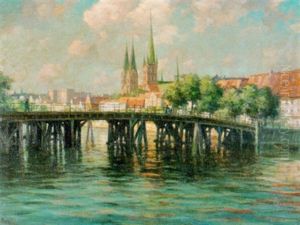 Blick Uber Die Obertrave Auf Die Petrikirche In Lubeck