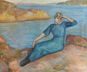 Landskap Med Sittende Kvinne by Oluf Wold-Torne