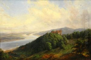 Blick In Rheinlandschaft Mit Burganlage by Balduin Wolf