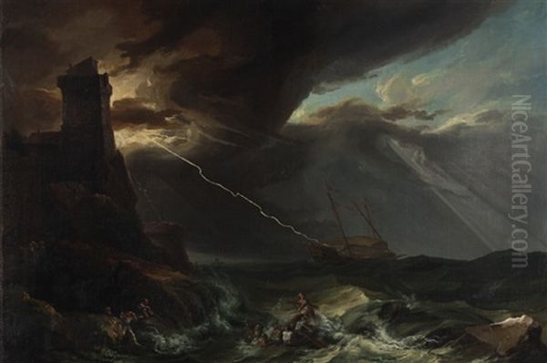 Sturm In Einem Meereshafen; Abziehender Sturm Uber Einer Meereskuste (pair) - view 1