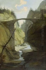 Brucke Uber Die Muota In Der Nahe Von Schwyz (bridge Over The Muota Near Schwyz) by Caspar Wolf