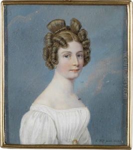 Bildnis Einer Jungen Dame Mit Komplizierter Aufsteckfrisur Vor Wolkenhintergrund by Franz Wolf