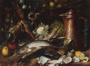 Stillleben Mit Fischen, Krautkopf Und Kupferkanne