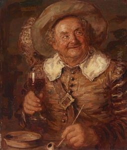 Landsknecht Mit Weinglas Und Pfeife