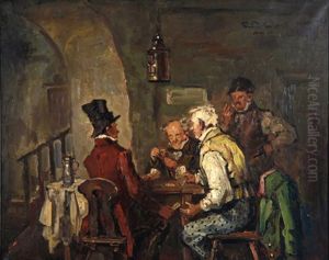 Herrenrunde Beim Kartenspiel Im Wirtshaus by Rudolf Robert Wolf