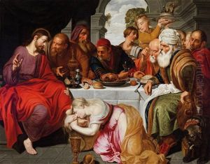 Beim Gastmahl Des Pharisaers Simon Salbt Maria Magdalena Die Fuse Christi