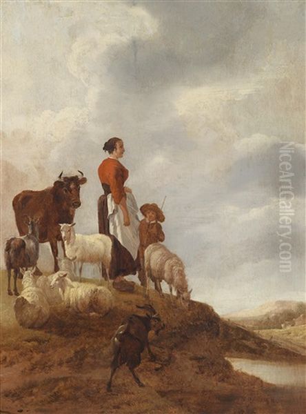 Landschaft Mit Einer Bauerin Mit Kind Und Weidendem Vieh - view 1