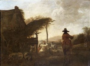 Shepherds Tending To Their Flocks by Jan Baptist Wolfaerts