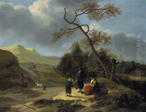 Rastende Bauern Und Reisende In Einer Hugeligen Landschaft - view 1