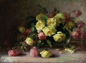 Pink And Yellow Roses In Glass Vase by Sarah Bender de Wolfe