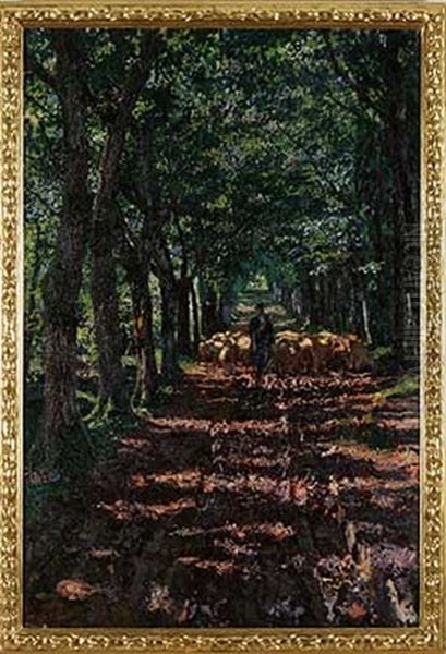 Allee Mit Schafer Und Herde - view 1