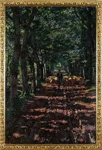 Allee Mit Schafer Und Herde by Eugen Wolff