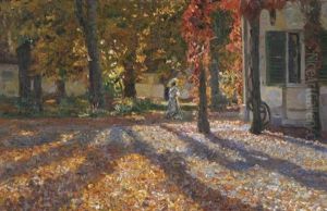 Dorfplatz In Leuchtendem Herbstlaub
