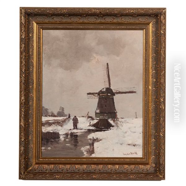 Winter Scene With Wind Mill - view 1