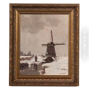 Winter Scene With Wind Mill by Gustav Wolff