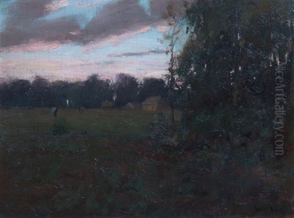 Figures In Landscape At Sunset - view 1