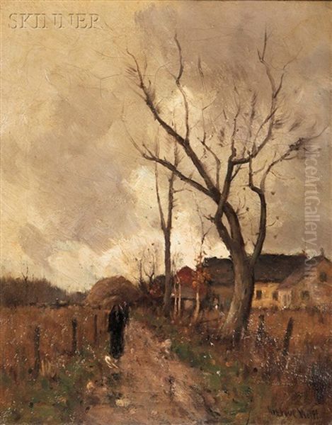 Autumn Village Scene With Figures On A Path - view 1