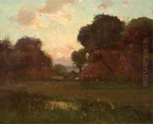 Landscape With Cottage And Foreground Stream by Gustav Wolff