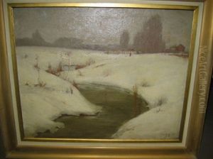 Winter River Landscape by Gustav Wolff