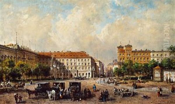 Summer Day In An European City With Horse Carriages And Street Life (vienna, Austria?) - view 1