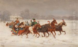 Schlittenfahrt In Podolien (ukraine) by Joseph Wolfram