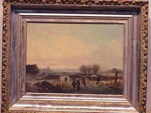 Skaters On A Frozen River by Achille Bron