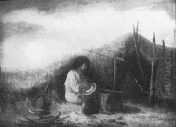 A Young Indian Girl Preparing A Watermelon - view 1