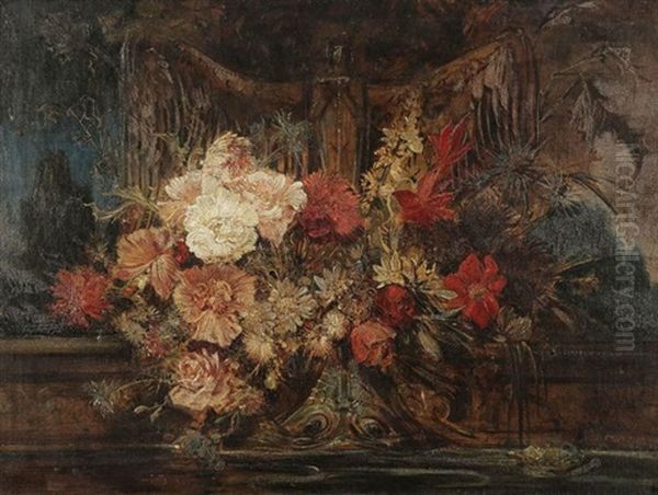 Blumenbouquet Vor Einem Brunnen - view 1