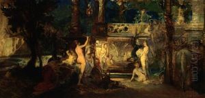 Figurenreiche Szenerie In Einem Harem by Friedrich Ernst Wolfrom