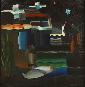 Compositie Met Vissen by Hubert Wolfs