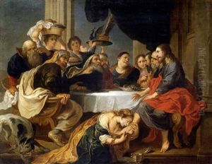 Maria Magdalena Perfumando Los Pies De Cristo (cristo En Casa De Simon El Fariseo) by Victor Wolfvoet the Younger
